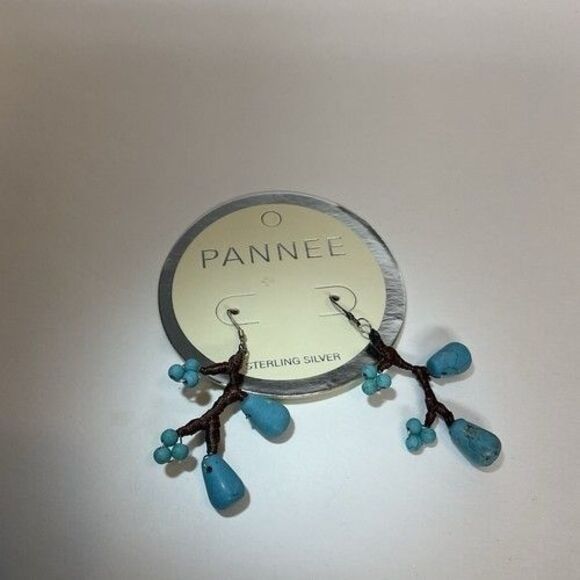 NWT Pannee Turquoise Branch Dangle Earrings Artisan Southwest Boho - Picture 8 of 13
